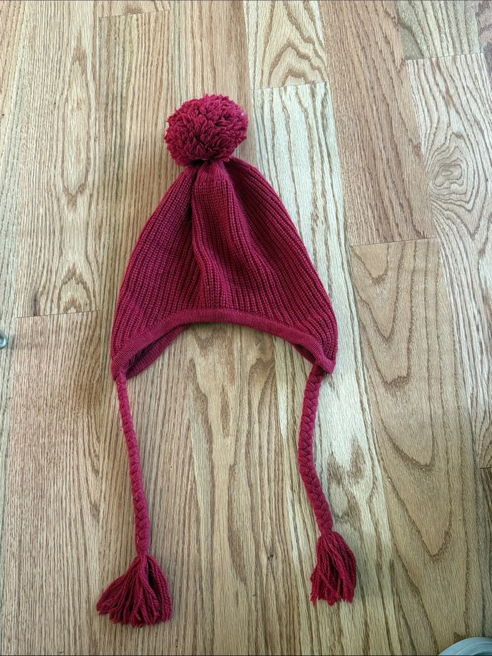 UNIQLO Red Knit Pom-Pom Earflap Hat - acrylic wool cashmere nylon blend